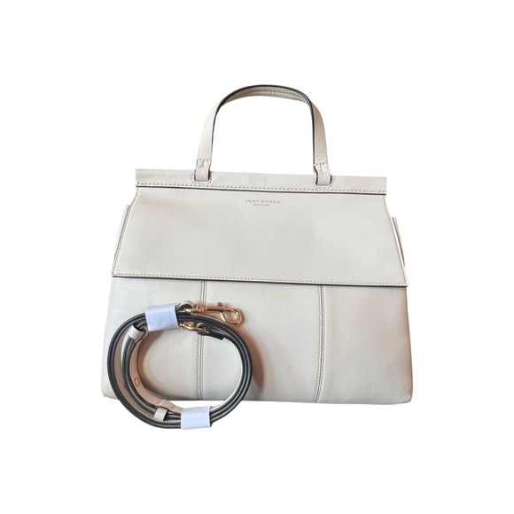 Tory Burch Block T Leather Satchel Ivory Bag Crossbody Strap - Picture 3 of 16